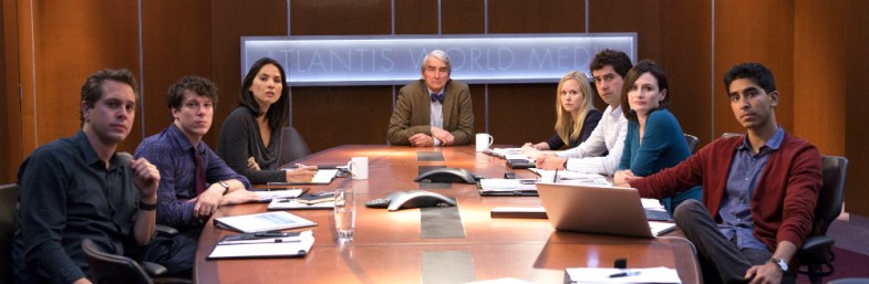 Newsroom Cast AMC Aaron Sorkin, Jeff Daniels, Emily Mortimer, John Gallagher, Jr., Alison Pill, Thomas Sadoski, Dev Patel, Olivia Munn, Sam Waterston, Hope Davis, Chris Chalk